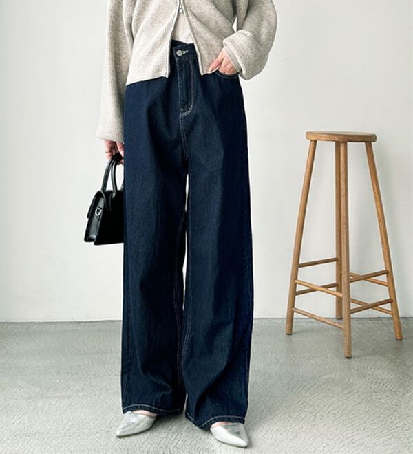 美脚見え！2ボタンウエストワイドデニムパンツ - ベルーナ【公式】