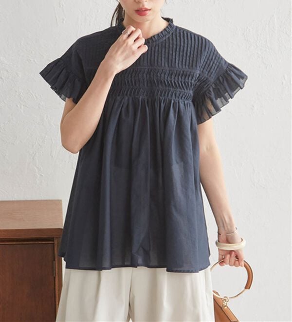 RANAN（ラナン）の「ピンタックフリルボイルブラウス（ブラウス）」｜詳細画像