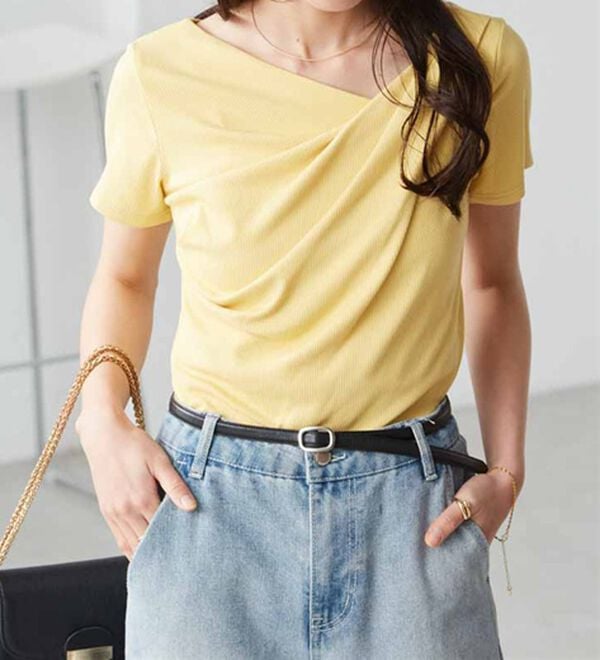 RANAN（ラナン）の「【ひんやり／着映え】上品ドレープリブＴシャツ（カットソー）」｜詳細画像