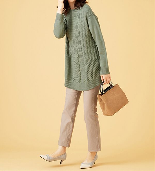 BELLUNA（ベルーナ）の「パッチワーク調ケーブルニットチュニック（チュニック）」｜詳細画像