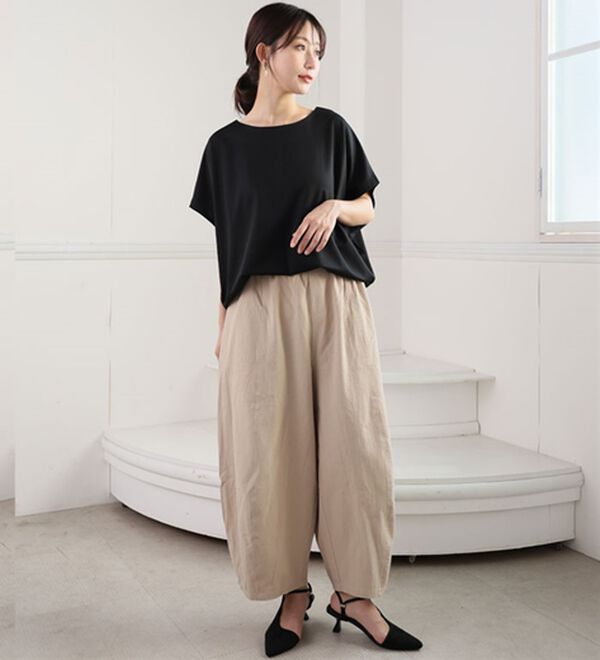 A HAPPY MARILYN（アハッピーマリリン）の「【Ｌ～８Ｌ】綿１００％ さらっと優しいコットン バレルレッグパンツ カーブパンツ 選べる２丈（ワイドパンツ・ガウチョ）」｜詳細画像