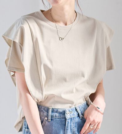 RANAN（ラナン）の「【華奢見え】ひんやりラッフルショルダーTシャツ（カットソー）」