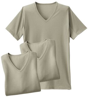 「【３枚組】夏の味方！汗取りインナー３枚組（メンズ肌着・インナーウェア）」｜グレージュ3枚組 半袖V首