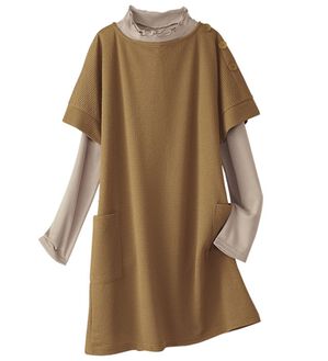 BELLUNA（ベルーナ）の「フリル衿プルオーバー付ジャカードチュニック（アンサンブル）」｜モカ