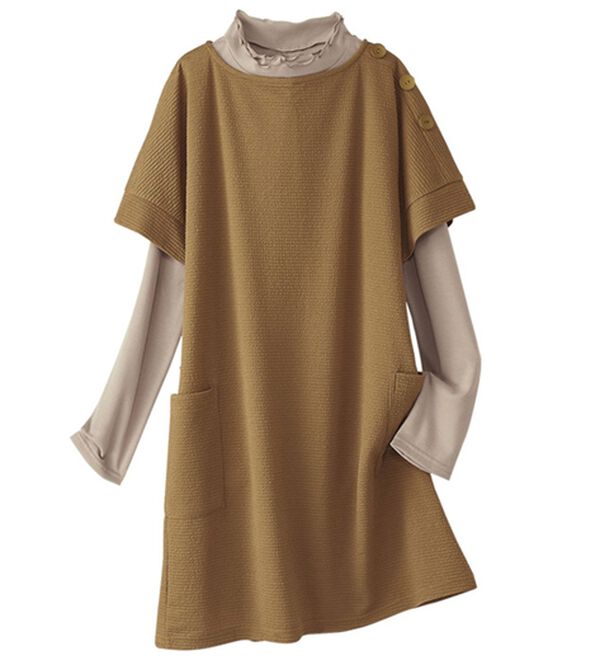 BELLUNA（ベルーナ）の「フリル衿プルオーバー付ジャカードチュニック（アンサンブル）」｜モカ