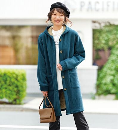 BELLUNA（ベルーナ）の「ボーダージャカード裏ボアカーディガン（ロングコート）」