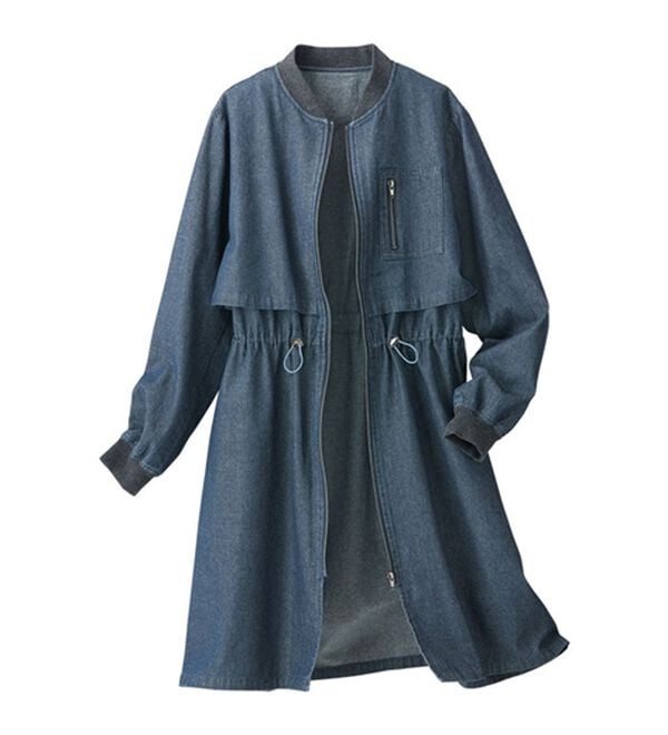 BELLUNA（ベルーナ）の「デニム素材中わたベスト付重ねデザインコート（ロングコート）」｜詳細画像