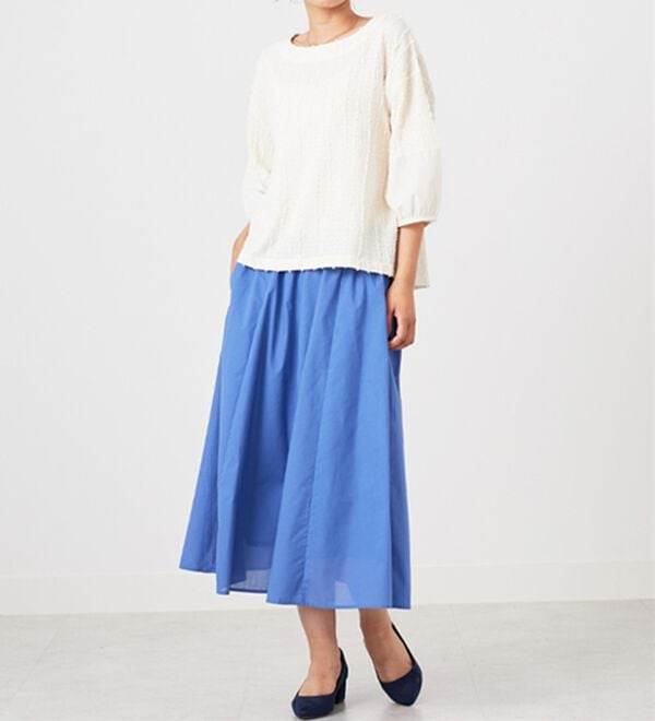 BELLUNA（ベルーナ）の「楊柳ストライプ刺しゅうブラウス（カットソー）」｜詳細画像