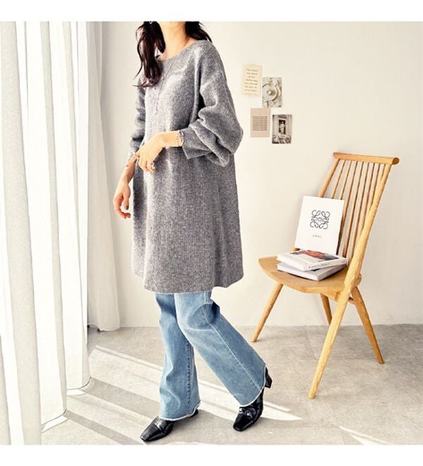 GeeRA（ジーラ）の「ボートネックミニ丈ニットワンピース（ニットワンピース）」｜詳細画像