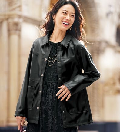 BELLUNA（ベルーナ）の「柔らかフェイクレザー衿付きジャケット（その他ジャケット）」