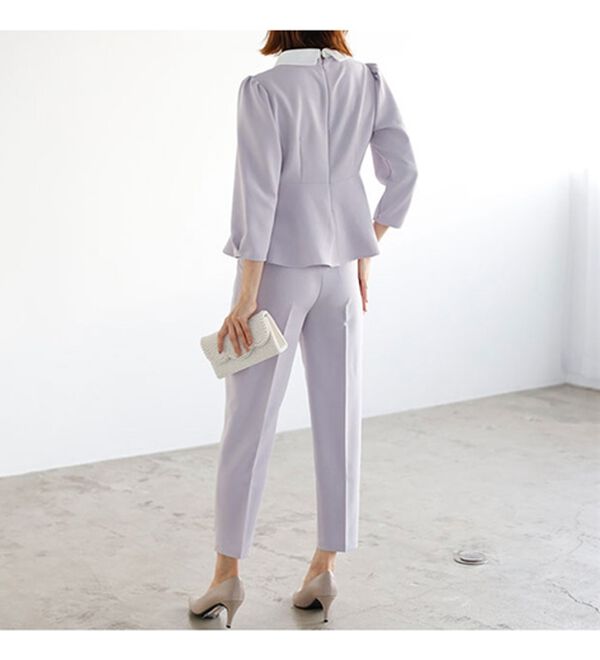 GeeRA（ジーラ）の「ミニ衿ペプラムデザインセットアップ（パンツスーツ）」｜詳細画像