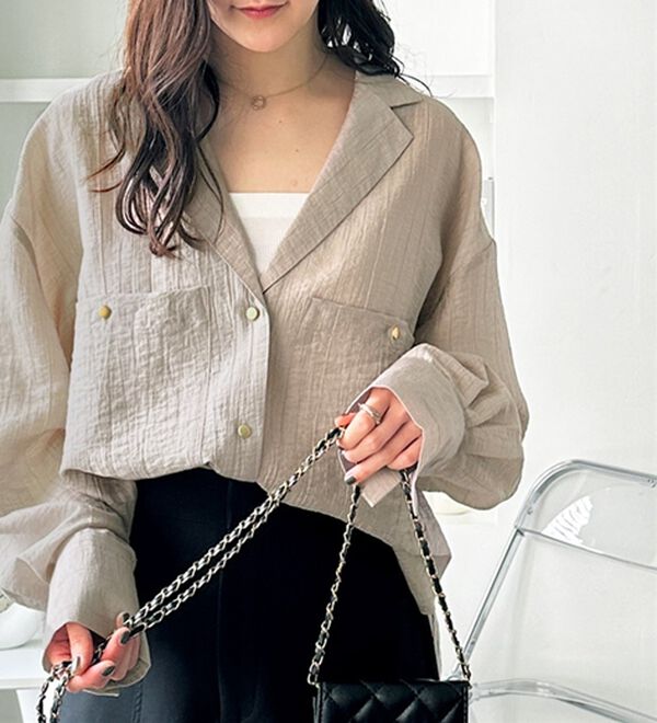 GeeRA（ジーラ）の「しぼ感素材開衿シャツ（シャツ）」｜詳細画像