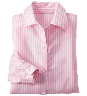 BELLUNA（ベルーナ）の「洗える！ストレッチイージーケアシャツ（シャツ）」｜ピンクストライプ