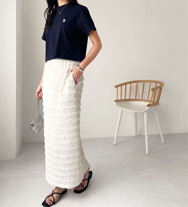 GeeRA（ジーラ）の「すっきりオシャレ見え！ジャカードレースタイトスカート（ロングスカート）」｜詳細画像