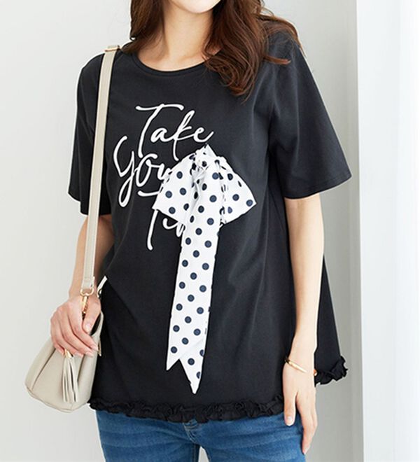 BELLUNA（ベルーナ）の「リボンモチーフ裾フリルプルオーバー（Tシャツ）」｜詳細画像