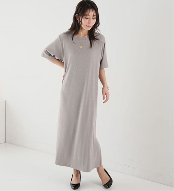 A HAPPY MARILYN（アハッピーマリリン）の「【Ｌ～８Ｌ】【選べる袖丈】さらとろリブワンピース（ロングワンピース）」｜詳細画像