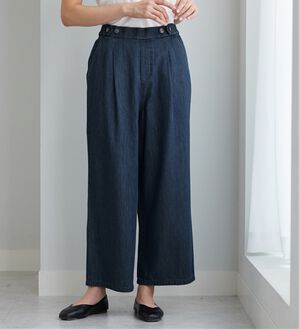 BELLUNA（ベルーナ）の「やわらかデニム素材ボタン使いワイドパンツ（ワイドパンツ・ガウチョ）」｜インディゴ
