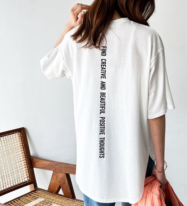 GeeRA（ジーラ）の「プリントチュニックＴシャツ（カットソー）」｜バックロゴホワイト