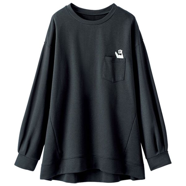 BELLUNA（ベルーナ）の「ポケット刺しゅう袖タックデザインプルオーバー（カットソー）」｜チャコール