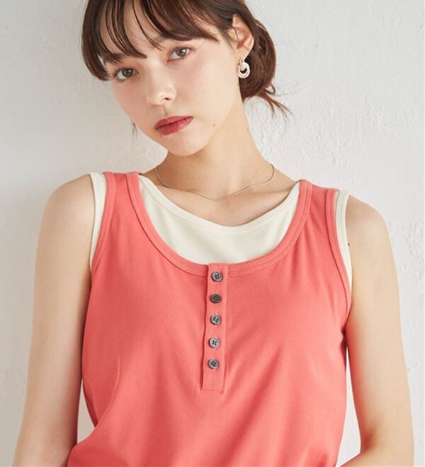 RANAN（ラナン）の「カップ付きレイヤードヘンリーネックタンクトップ（カットソー）」｜詳細画像