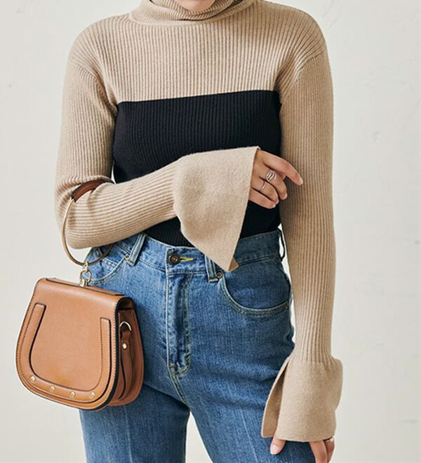 RANAN（ラナン）の「＜ムースタッチ＞洗える！バイカラータートルリブニット（ニット・セーター）」｜詳細画像