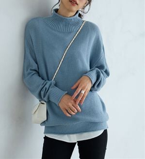 BELLUNA（ベルーナ）の「肌と仲良くなれる鹿のこ編ウォッシャブルニット（ニット・セーター）」｜サックス
