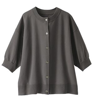 BELLUNA（ベルーナ）の「【快適Ｌａｂ．】洗える！軽い！５分袖ニットカーディガン（ニットカーディガン）」｜チャコール