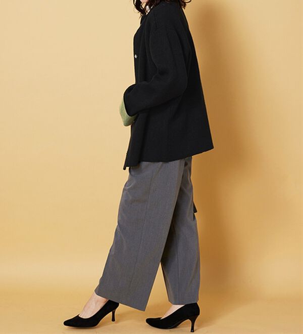 BELLUNA（ベルーナ）の「配色デザインふんわりニットジャケット（ハーフコート）」｜詳細画像