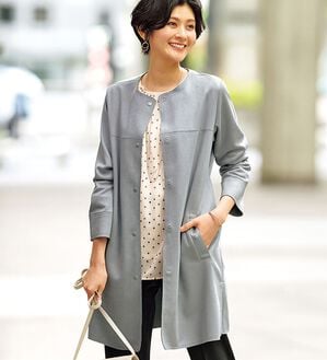 BELLUNA（ベルーナ）の「スエード調ノーカラーロング丈ジャケット（ノーカラージャケット）」｜詳細画像