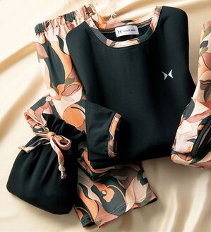 「＜ＨＡＮＡＥ　ＭＯＲＩ＞華やかトラベルパジャマ（パジャマ・ルームウェア）」｜ブラック系