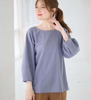 alotta（アロッタ）の「【接触冷感】さらっと上品ランタンスリーブカットソー（カットソー）」｜スモーキーブルー／７分袖