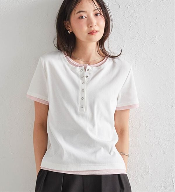 レイヤード風ヘンリーネックTシャツ - ベルーナ【公式】