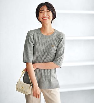 BELLUNA（ベルーナ）の「軽やか綿混！ケーブルニットプルオーバー（ニット・セーター）」｜杢グレー
