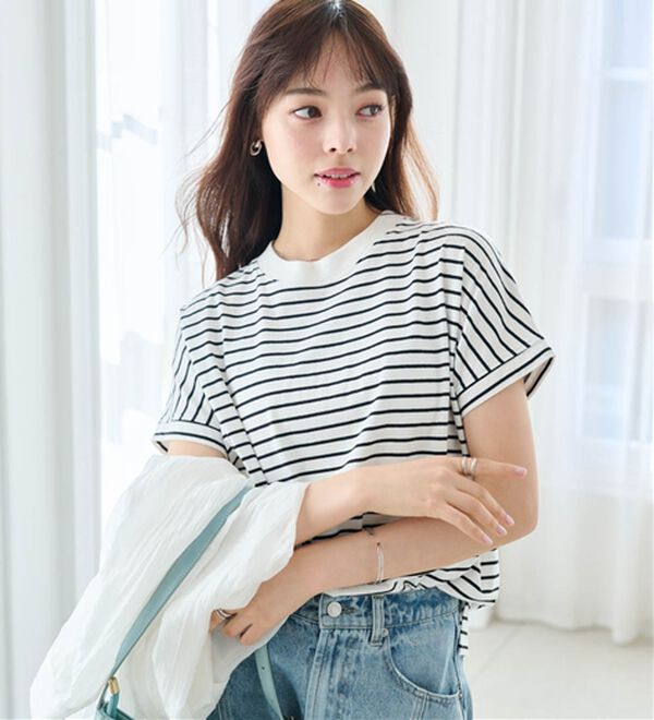 RANAN（ラナン）の「【選べる袖丈】【ひんやり・ＵＶ】＜BC＞綿100％プチハイネックＴシャツ（カットソー）」｜詳細画像