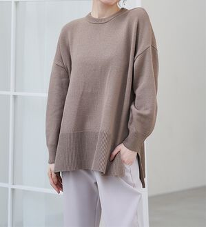RANAN（ラナン）の「ワイドリブ使いカラーニットチュニック（ニット・セーター）」｜モカ