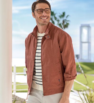 「＜コムルヴァン・オム＞さっと羽織れる麻１００％ライダースブルゾン（メンズジャケット）」