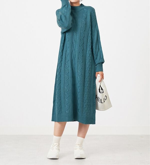 BELLUNA（ベルーナ）の「ケーブル柄ロング丈ニットワンピース（ニットワンピース）」｜詳細画像