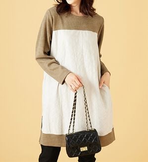 BELLUNA（ベルーナ）の「【Ｌａｇｒｉｌｕａ】異素材切替キルトステッチ風チュニック（チュニック）」｜オリーブ系