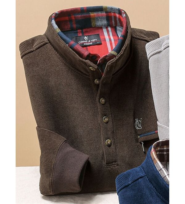 「＜コムルヴァン・オム＞着心地安心のダブル衿トレーナー（メンズトレーナー）」｜ブラウン