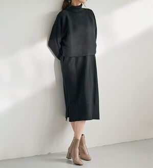 RANAN（ラナン）の「【２点セット】ニットワンピースアンサンブル（ニットワンピース）」｜ブラック