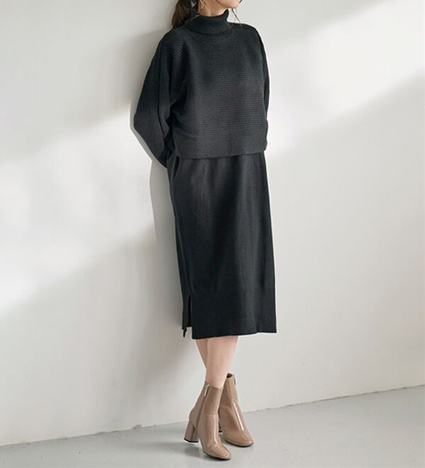 RANAN（ラナン）の「【２点セット】ニットワンピースアンサンブル（ニットワンピース）」｜ブラック