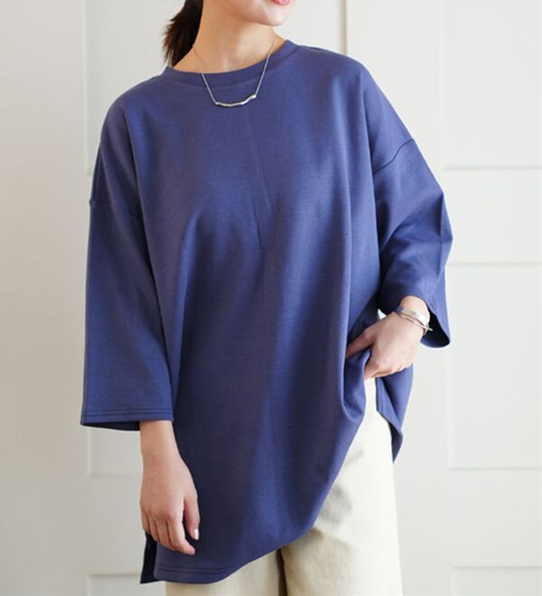 A HAPPY MARILYN（アハッピーマリリン）の「【Ｍ～８Ｌ】スウェット苦手さんも嬉しい！綿トレーナーライクビッグシルエットＴシャツ（Tシャツ）」｜ブルーグレー