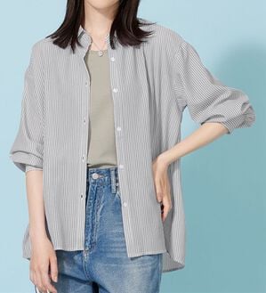 BELLUNA（ベルーナ）の「シアーストライプ素材ベーシックシャツ（シャツ）」｜グレー系