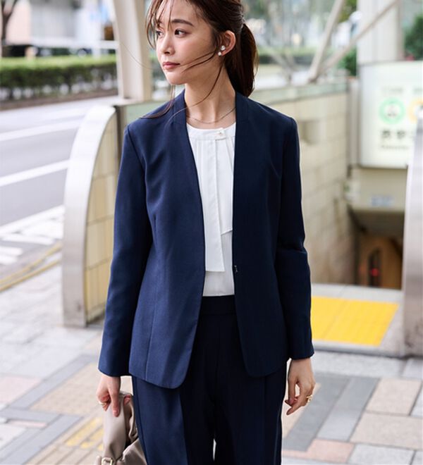 RANAN（ラナン）の「【選べる衿】洗える！春夏ロングシーズン着用可能ベーシック２点ライトスーツ（パンツスーツ）」｜詳細画像