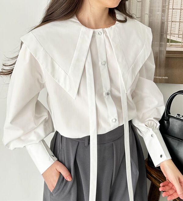 GeeRA（ジーラ）の「ケープ衿シャツブラウス（ブラウス）」｜詳細画像