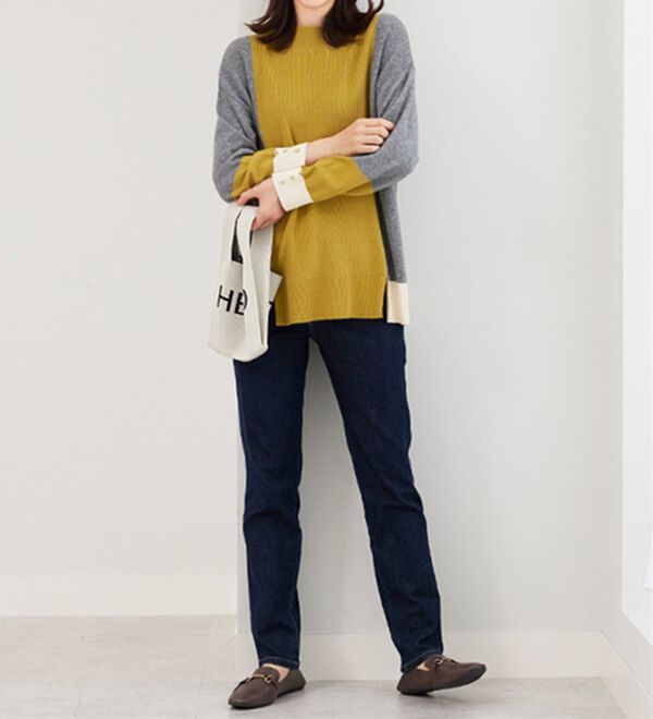 BELLUNA（ベルーナ）の「配色デザイン編地切替ニットプルオーバー（ニット・セーター）」｜詳細画像