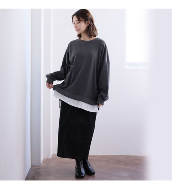 A HAPPY MARILYN（アハッピーマリリン）の「【Ｌ～１０Ｌ】ゆるっと楽ちん！着ぶくれ回避の　重ね着風　ミニ裏毛　プルオーバー（カットソー）」｜詳細画像