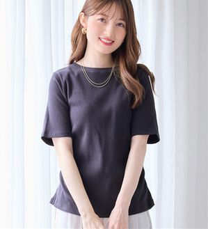 alotta（アロッタ）の「【接触冷感】細見えギャザーデザイン美くびれリブトップス（カットソー）」｜ネイビー