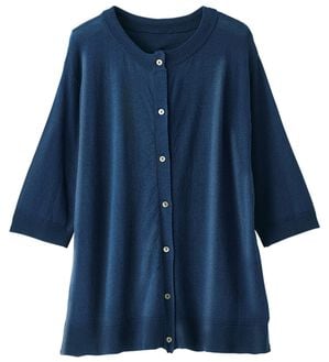 BELLUNA（ベルーナ）の「ヒンヤリ冷感！洗える５分袖カーディガン（ニットカーディガン）」｜ブルーネイビー