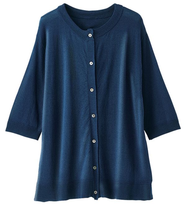 BELLUNA（ベルーナ）の「ヒンヤリ冷感！洗える５分袖カーディガン（ニットカーディガン）」｜ブルーネイビー